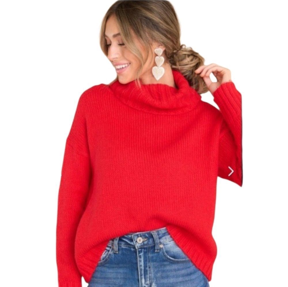 Fable Red Cowl Neck Sweater Red Dress Boutique Sz.M/L EUC